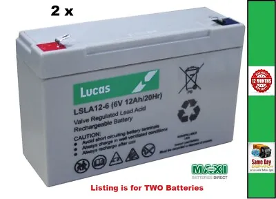 £31.95 • Buy 2 X LUCAS -6V 12Ah NEW Batteries PEG PEREGO, FEBER, INDUSA - ELECTRIC TOY CARS