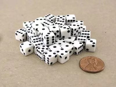 Set Of 50 8mm Six-Sided D6 Small Square-Edge Dice - White With Black Pips • $12.43