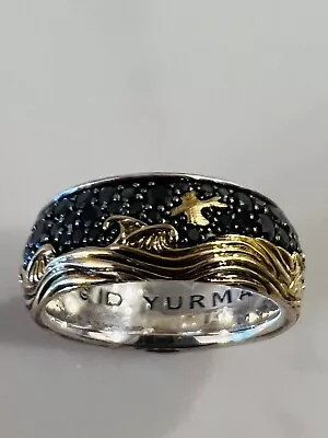 David Yurman Waves Ring  (Size 9) Sterling Sil/ 18k Yellow Gold/ Black Diamonds • $2200