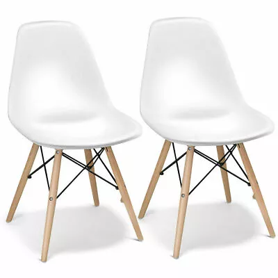 Set Of 2 Mid Century Dining Side Chairs Modern DSW W/Beech Wood Legs Home White • $79.99