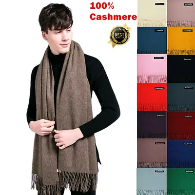 For Mens 100% Cashmere Warm Oversized Solid Thick Blanket Wool Scarf Shawl Wrap • $12.99