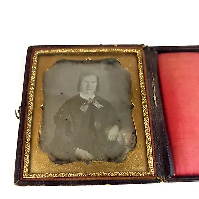 Antique Photo Tin Type Daguerreotype Or Ambrotype Woman In Leather Case • $53.95