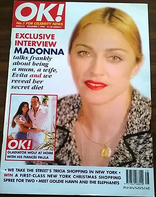 MADONNA On Cover & Within OK! Magazine. Dec 1996. Free UK Postage • £11.95