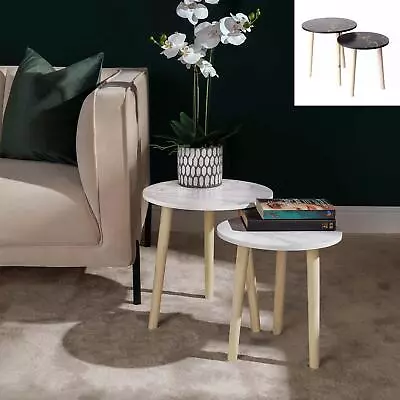 £20.99 • Buy OHS Marble Side Table Set Of Two Coffee Table With Wood Legs Nest Set