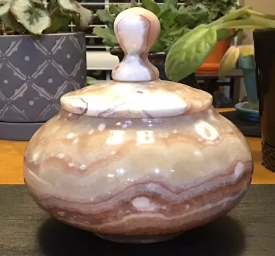 Vintage Alabaster Marble Stone Container Candy Dish With Lid • £62.67
