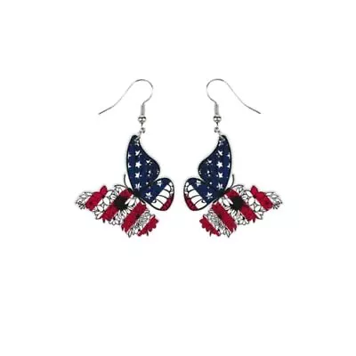 Red White Blue Patriotic Dangle Earrings July 4th Acrylic USA Star Heart Drop  • $11.91