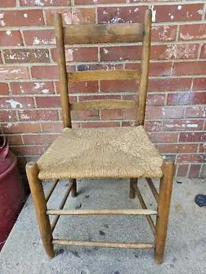 Antique Amish Shaker Chair Hickory Ladder Back Rush Woven Seat #1 • $89.99