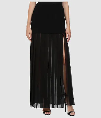 $338 Vera Wang Women's Black Pleated Tiered A-Line Stretch Long-Skirt US 2 EU 36 • $108.38