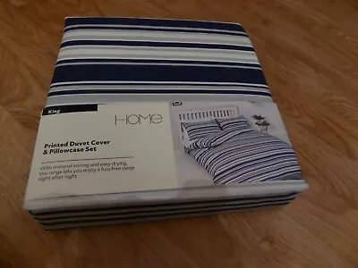 £23.99 • Buy BLUE STRIPED PRINT NAUTICAL STYLE Bedding Duvet Cover Set KING SIZE *NEW*