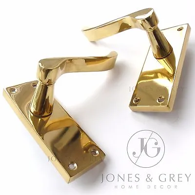 £10.99 • Buy Pair Victorian Polished Brass Scroll Lever Latch Lock Door Handles On Back Plate