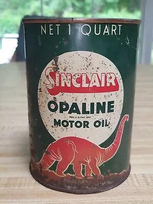 $65 • Buy VINTAGE SINCLAIR OPALINE MOTOR OIL 1 QUART CAN W/ RED DINO SOLDER SEAM 1930's
