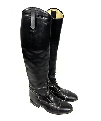 Vintage German Konigs Long Dressage/Riding Boots Black Leather Women's 6.5 • $144.49
