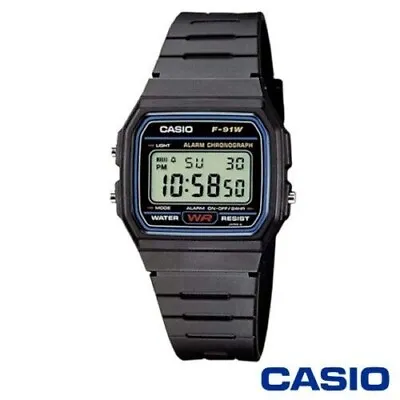 Original Casio Class Digital Watch With Resin Strap In Black -Water Splush F91 • £7.90