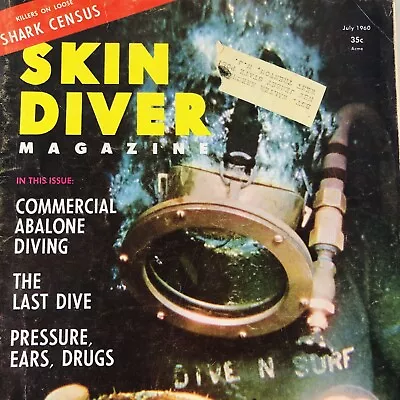 Vintage SKIN DIVER Magazine July 1960 Shark Census Abalone Diving • $29.99