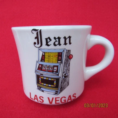 $9.95 • Buy Vintage LAS VEGAS COFFEE CUP MUG Name JEAN One Arm Bandit Slot Machine ENGLAND