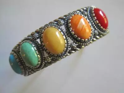 Carolyn Pollack Sterling Silver Multi Colored Gemstone Cuff Bracelet • $52