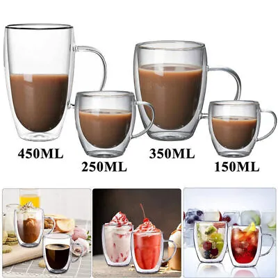 Double Wall Insulated Glasses Thermal Coffee Glass Mug Tea Cup 150/250/350/450ml • £5.95