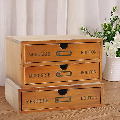 Wooden Storage Box Drawer Table Cabinet Vintage Jewlery Organizer 1/2 Layer • $34.01