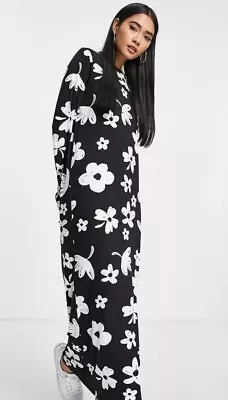 ASOS Black & White Floral Maxi Tee Dress Size 14 • $32