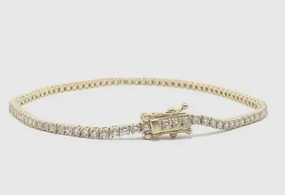 Womens Dainty 14K Yellow Gold 2 CT Diamond Prong Set 2mm Tennis Bracelet 7.25  • $1424.16