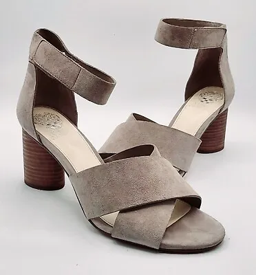 Vince Camuto JESSERA Leather Stacked Heel Open-toe Sandals Gray Wmns Sz 9.5 M • $22.04