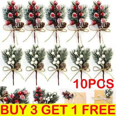 10X Artificial Pine Berry Holly Flower Christmas Branch Ornament Xmas Gift Decor • £2.99