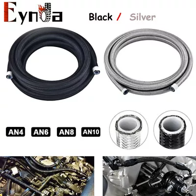 AN4 AN6 AN8 AN10 Nylon & Stainless Steel PTFE Braided Fuel Hose Oil Gas Air Line • $17.39