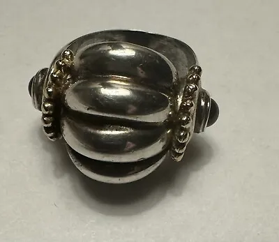 Vintage Estate Flli Menegatti Sterling Gold Accents Onyx Scallop Ring Size 6 • $75