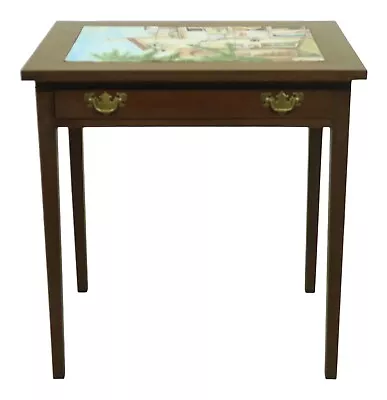 F53345EC: Hand Crafted Mahogany Occasional Table W. Hand Painted Tiled Top • $465