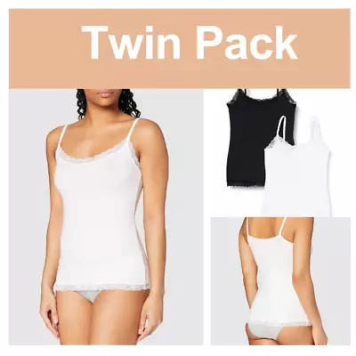 Camisole Ladies Vest Womens Strap Plain Lace 2 Pack • £5.99