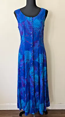 Vintage '90s Studio Ease Grunge Maxi Dress Sundress Bright Blue Tropical S/M • $22