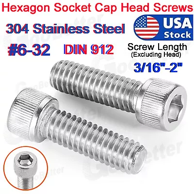 #6-32 Socket Head Cap Screws Stainless Steel Allen Bolts All Lengths 3/16 -2  • $4.95