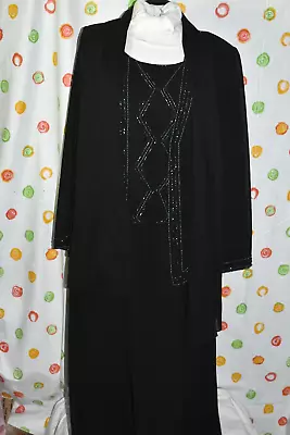 VINTAGE NIGHT SCENE LONG BLACK Formal Beaded DRESS Scarf Jacket WOMEN Large EUC • $34.35