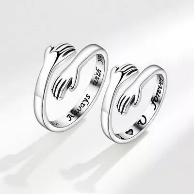 2pcs/set Love Hug Promise Finger Ring Couple Adjustable Women Men Jewelry Gift • £3.06