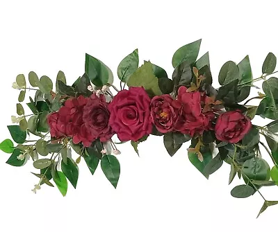 Burgundy Rose & Hydrangea 24  Wall Door Silk Flower Arrangement Home Decor ES096 • $19.98