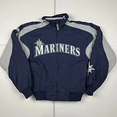 Y2K Majestic Seattle Mariners Full Zip Puffer Jacket Blue Youth M • $27.99