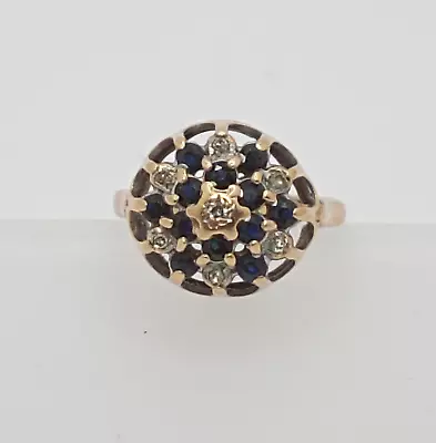 9ct Gold Ring Sapphires And Diamonds Cluster UK Ring Size K - 9ct Yellow Gold • $320.50