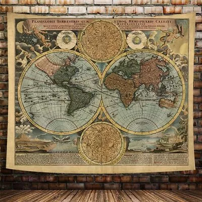 Vintage World Map Extra Large Tapestry Wall Hanging Medieval Globe Fabric Decor • $13.36