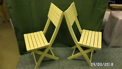 2773D Vtg Pair 2 Folding Wood Deck/Porch/Boat Chairs SUNSHINE YELLOW Sturdy VGVC • $88.55