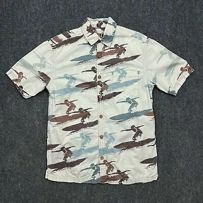 Kahala Mens Hawaiian Shirt Small White Blue Brown Aloha Surfing Button Cotton * • $17.99