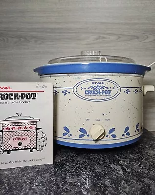 Vintage Rival 5-Quart Crock Pot Model 3355 Blue And White Design • $47.95