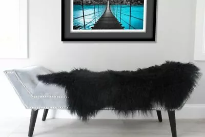 Real Mongolian Fur Rug Bedroom Black Fur Curly Throw Rug Lambskin Fur Carpet • $49.99