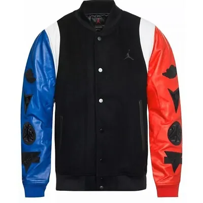 NWT Air Jordan Sport DNA Varsity Bomber Leather Jacket Size Medium AT9958-010 M • $219