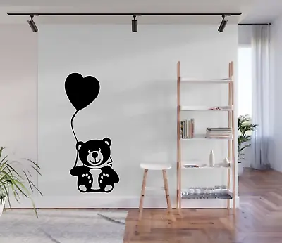 Cute Teddy Bear With Heart Shaped Balloon Wall Art Decal Sticker Home Decor CH70 • £7.98