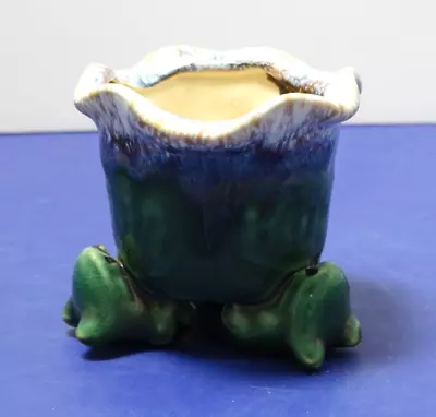 Art Pottery Frog Majolica Footed Planter Vase Bowl With 3 Feet Drip Glaze ~ 3 H • $14.99