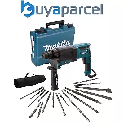 Makita HR2630 110v SDS Plus 3 Mode Rotary Hammer Drill + 17 Piece Bit Set Point • £167.99