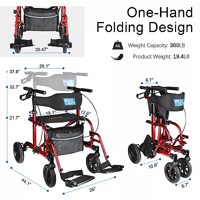 2 In 1 Rollator Walker For Seniors-Medical Walker With SeatFolding Transport Wh • $151.64