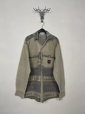 Vintage Navajo Inca Tribal Native Western Khaki Shirt Cowboy Mens Chicago Bulls • £26.99