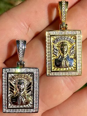 Real 925 Silver Gold Plated Iced Jesus Malverde Medallion Protección Medalla CZ • $50.20