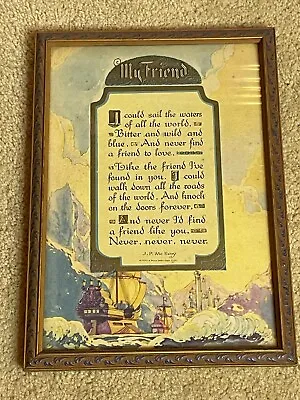 Buzza Motto 1920s My Friend JP McEvoy Print Gilt Ornate Carved Gold Wood Frame • $84.99